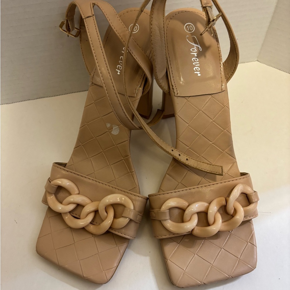 🔵Elegant Tan Block Heel Sandals - Picture 5 of 15